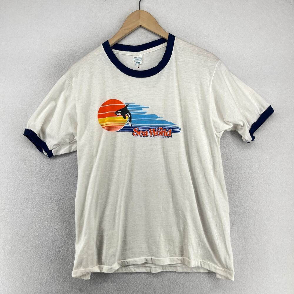 SEA WORLD Shirt XL 80s Shamu Orca 1981 Ringer TROPIX TOGS Single Stitch USA VTG
